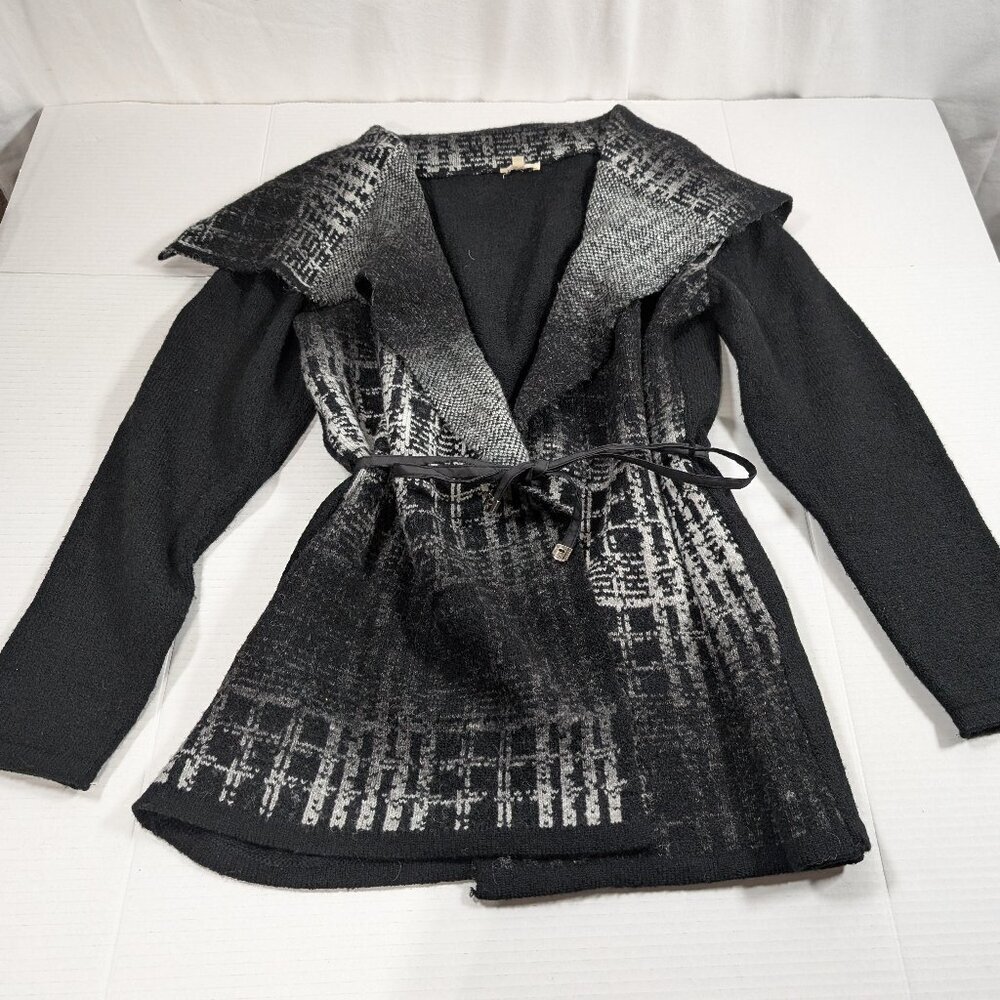 Ava Couture Wrap Open Front Sweater Black and Gray Womens Small Mohair Blend